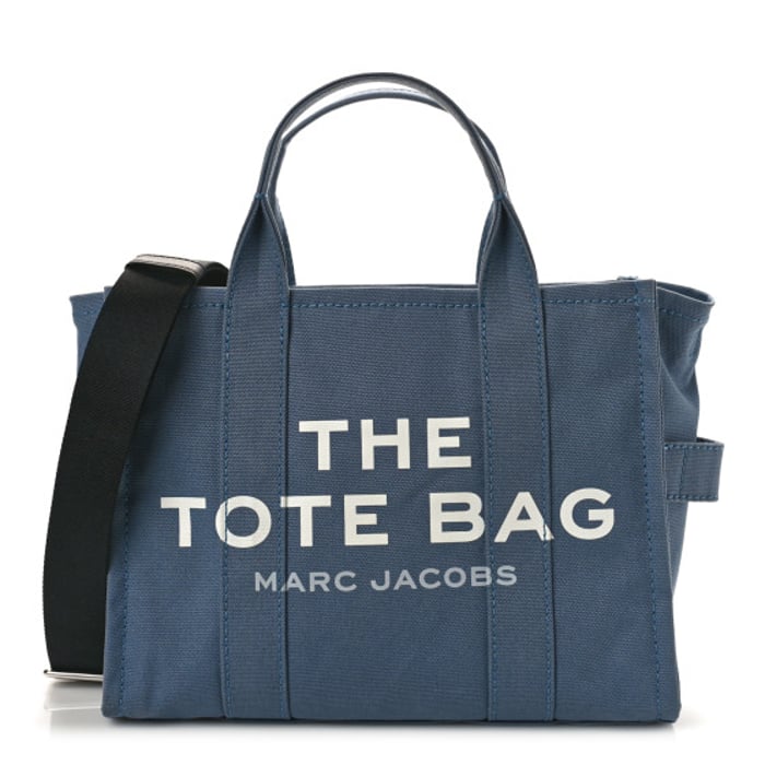 Marc Jacobs Cotton Canvas Medium The Traveler Tote Bag Blue Shadow