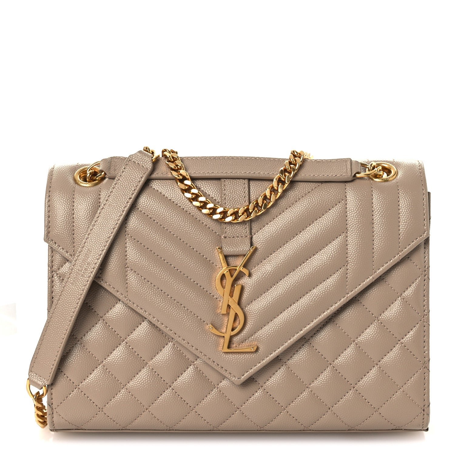 Saint Laurent Grain De Poudre Textured Mixed Matelasse Medium Triquilt Monogram Satchel Dark Beige