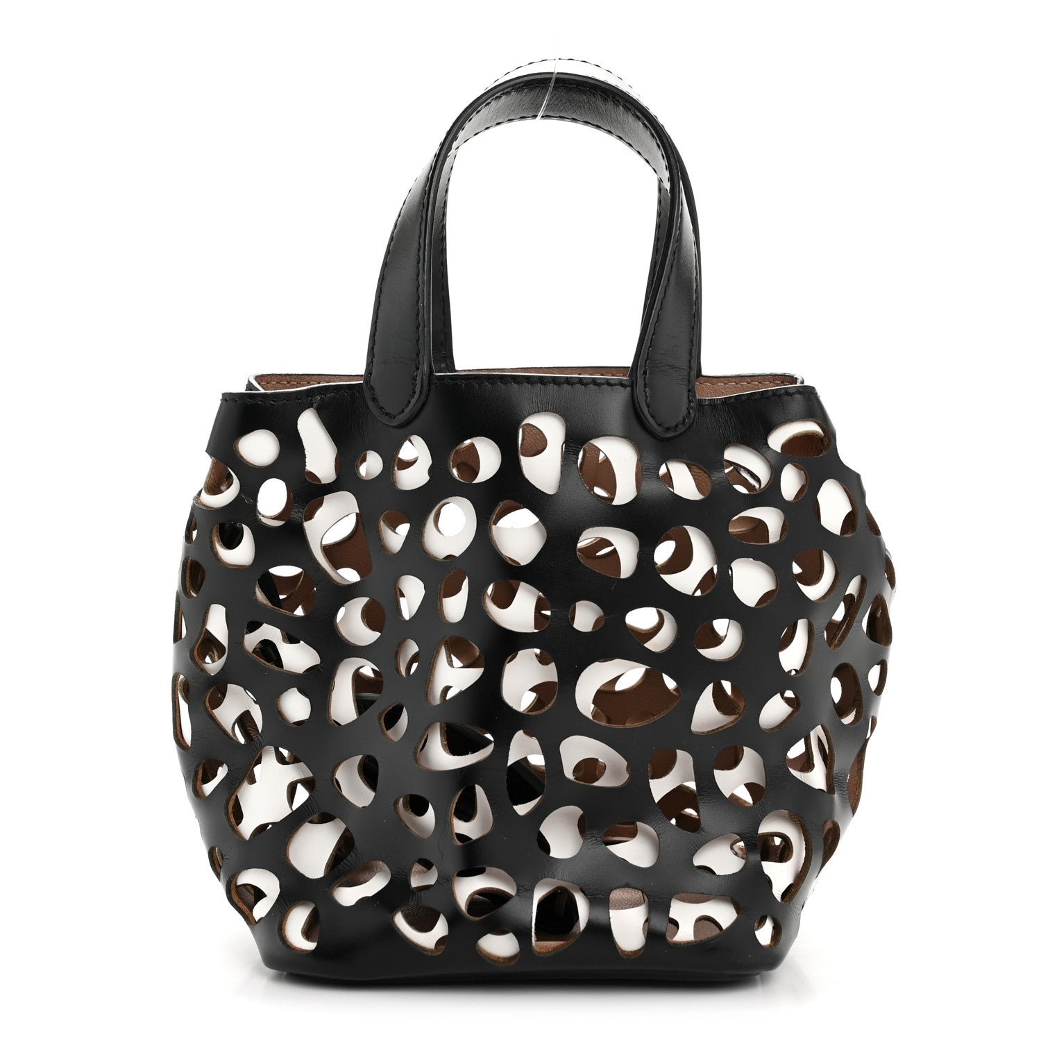 Alaia Alaia Calfskin Laser Cut Bucket Bag Black White