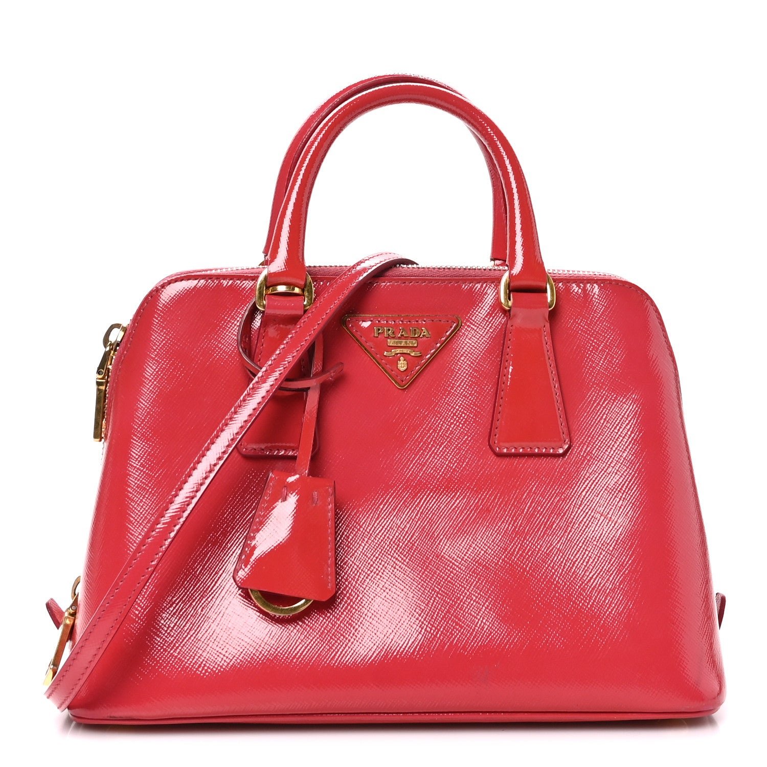 Prada Saffiano Vernice Small Promenade Tote Rosso