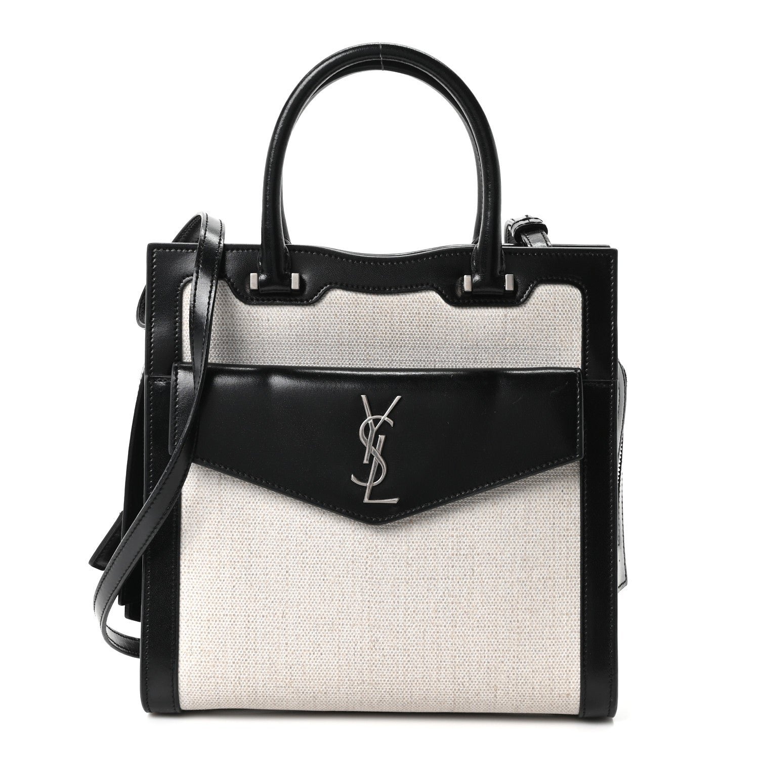 Saint Laurent Canvas Calfskin Small Uptown Tote Black