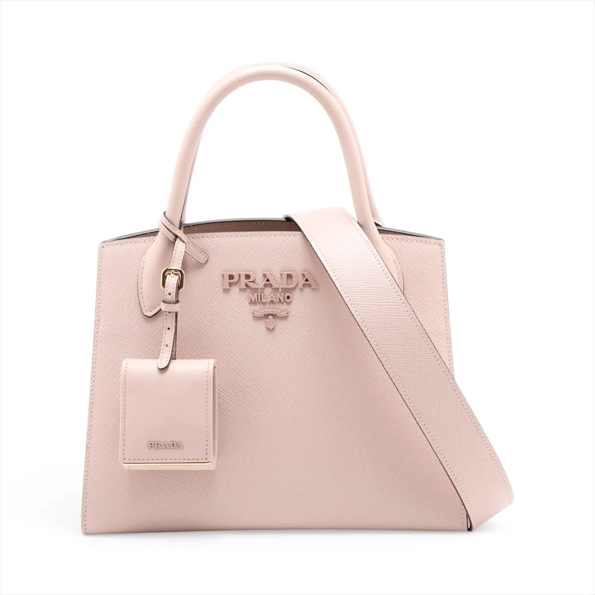 Prada Saffiano Leather 2 Way Handbag Beige