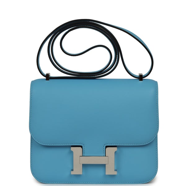 Pre-owned Hermes Constance 18 Celeste Swift Palladium Hardware