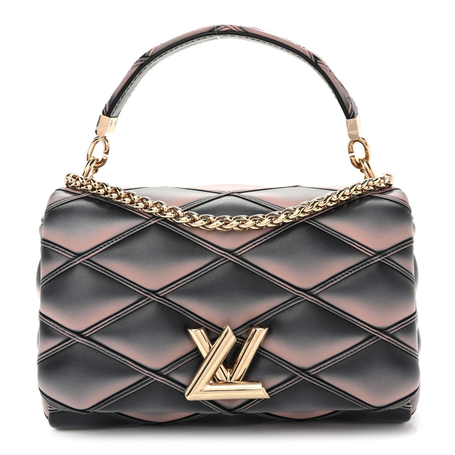 Louis Vuitton Lambskin Malletage Top Handle GO-14 MM Black Pink