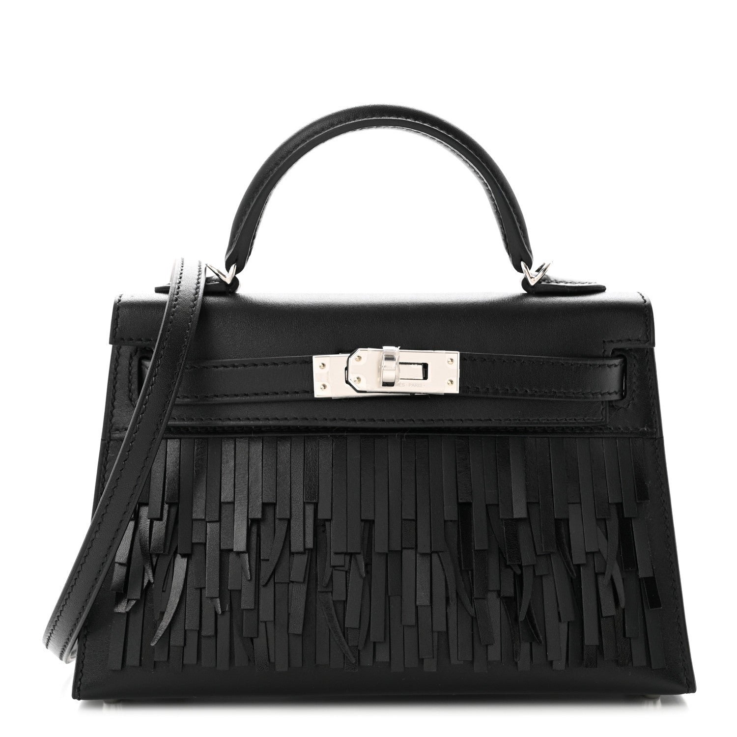 Hermes Tadelakt Sombrero Box Pampilles Mini Kelly Sellier 20 Black