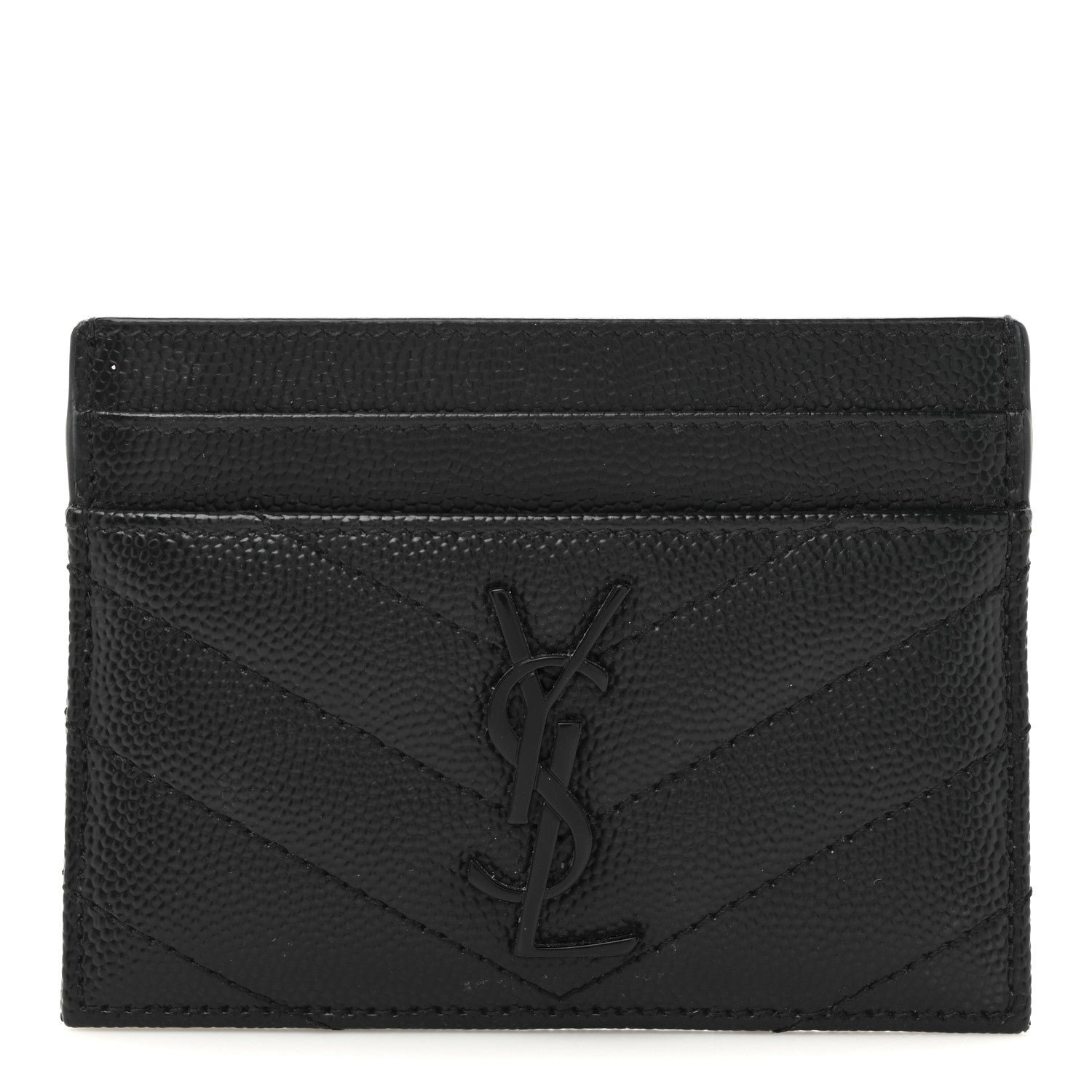 Saint Laurent Grain De Poudre Matelasse Chevron Monochrome Monogram Credit Card Case Black
