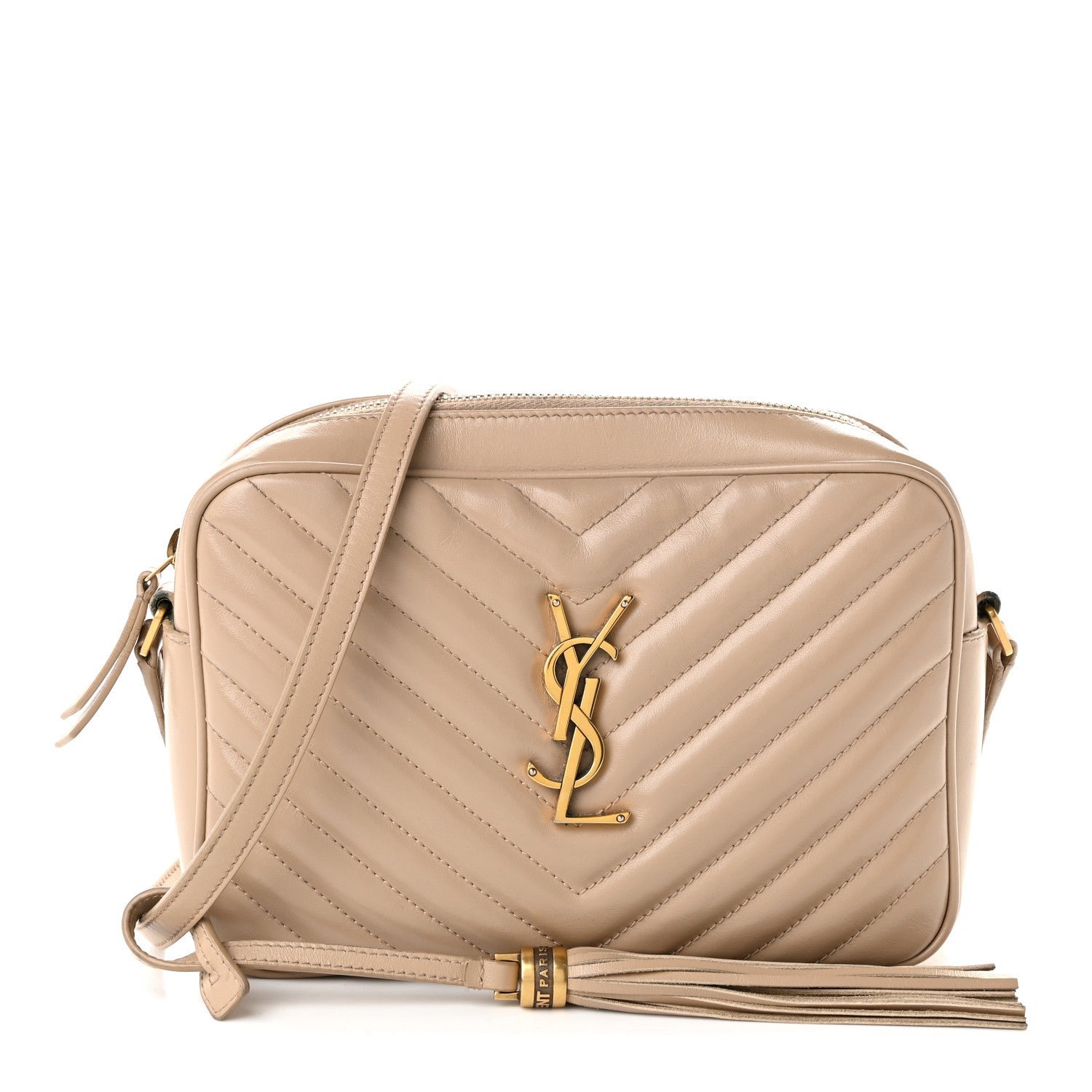 Saint Laurent Calfskin Matelasse Monogram Lou Camera Bag Dark Beige