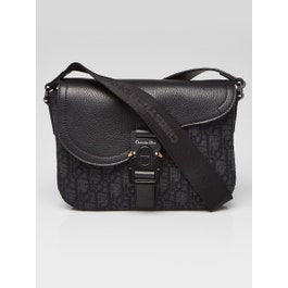 Dior Christian Dior Black Oblique Jacquard Canvas Saddle Messenger Bag
