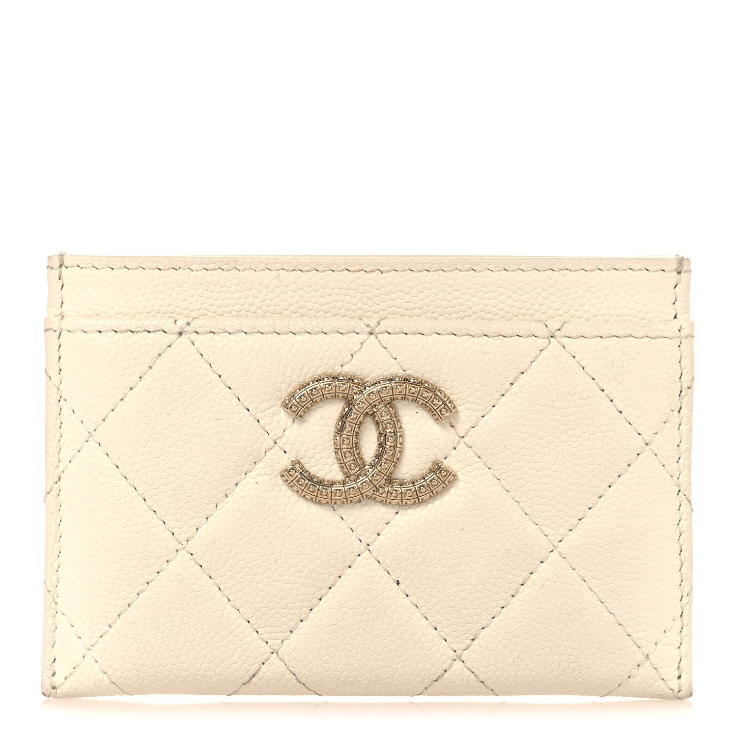 Chanel Caviar Quilted CC Logo Card Holder White