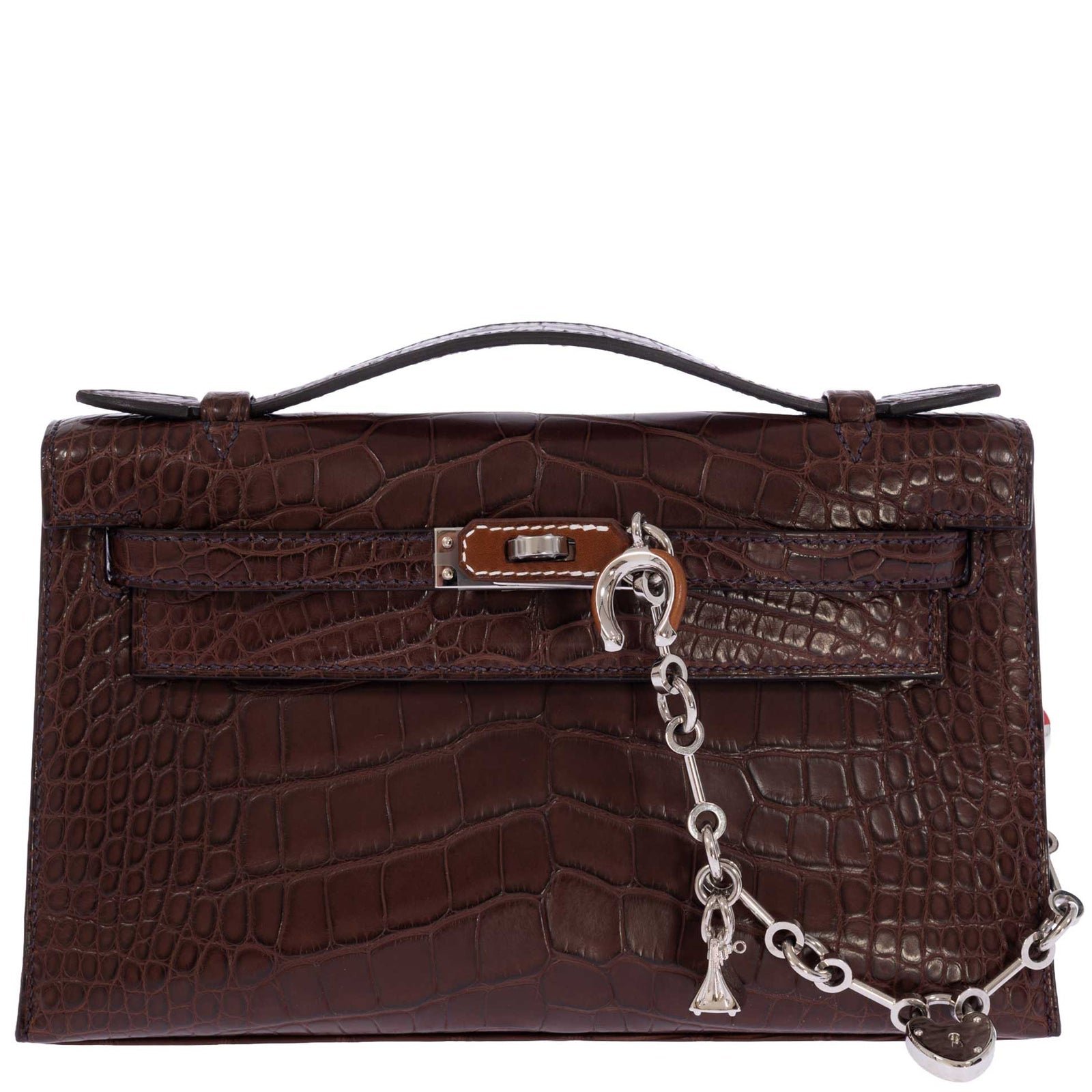 Hermes Hermès Kelly Pochette Havane Matte Alligator Palladium Hardware