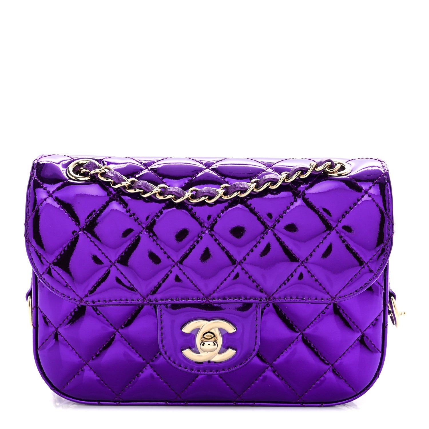 Chanel Mirror Calfskin Metallic Calfskin Quilted Hollywood Boulevard Mini Flap With Star Coin Purse Purple
