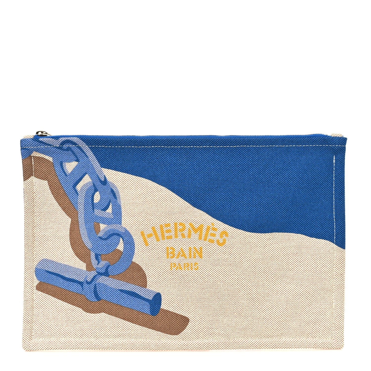 Hermes Cotton Canvas Escale A La Plage Flat Case Ciel Nuit