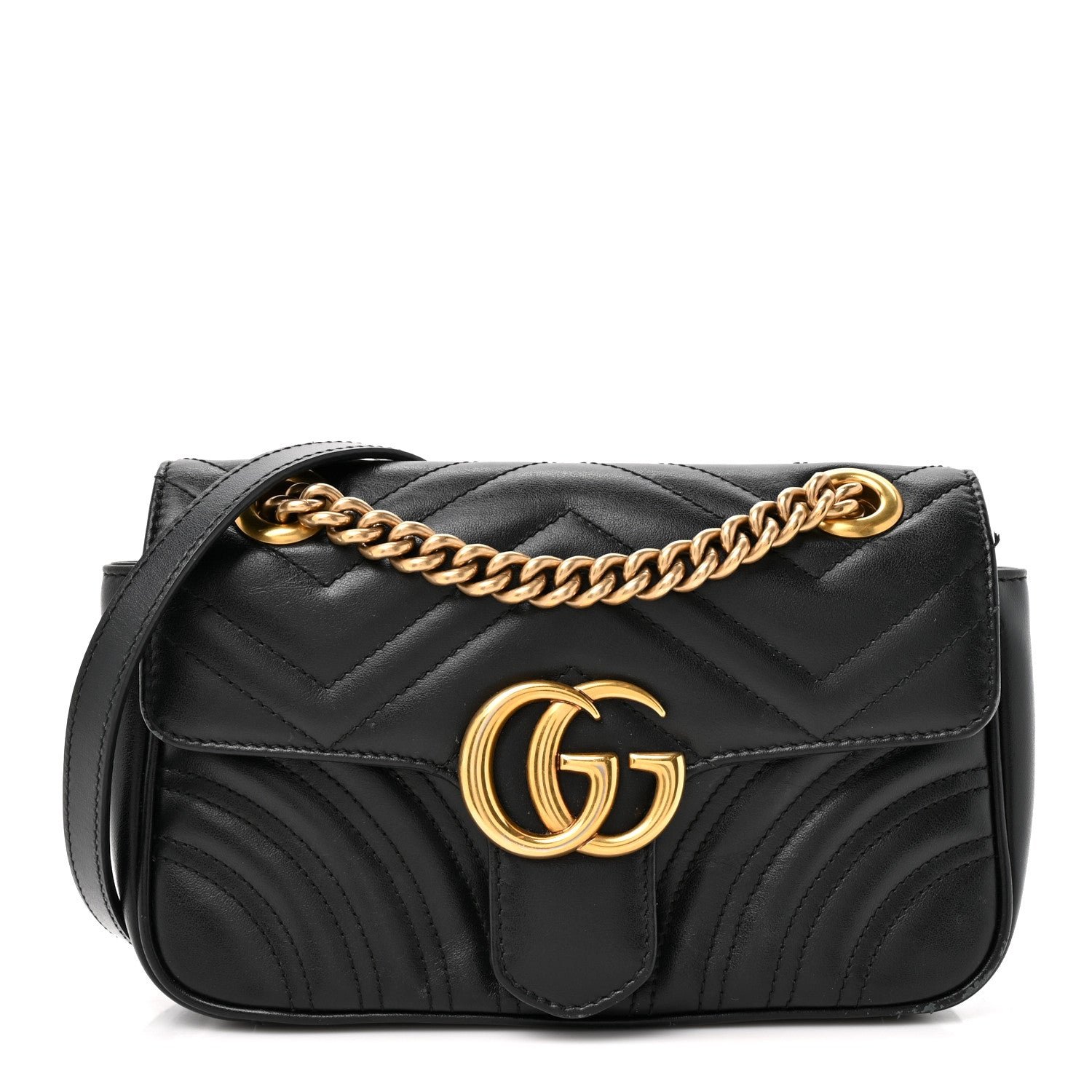 Gucci Calfskin Matelasse Mini GG Marmont Shoulder Bag Black