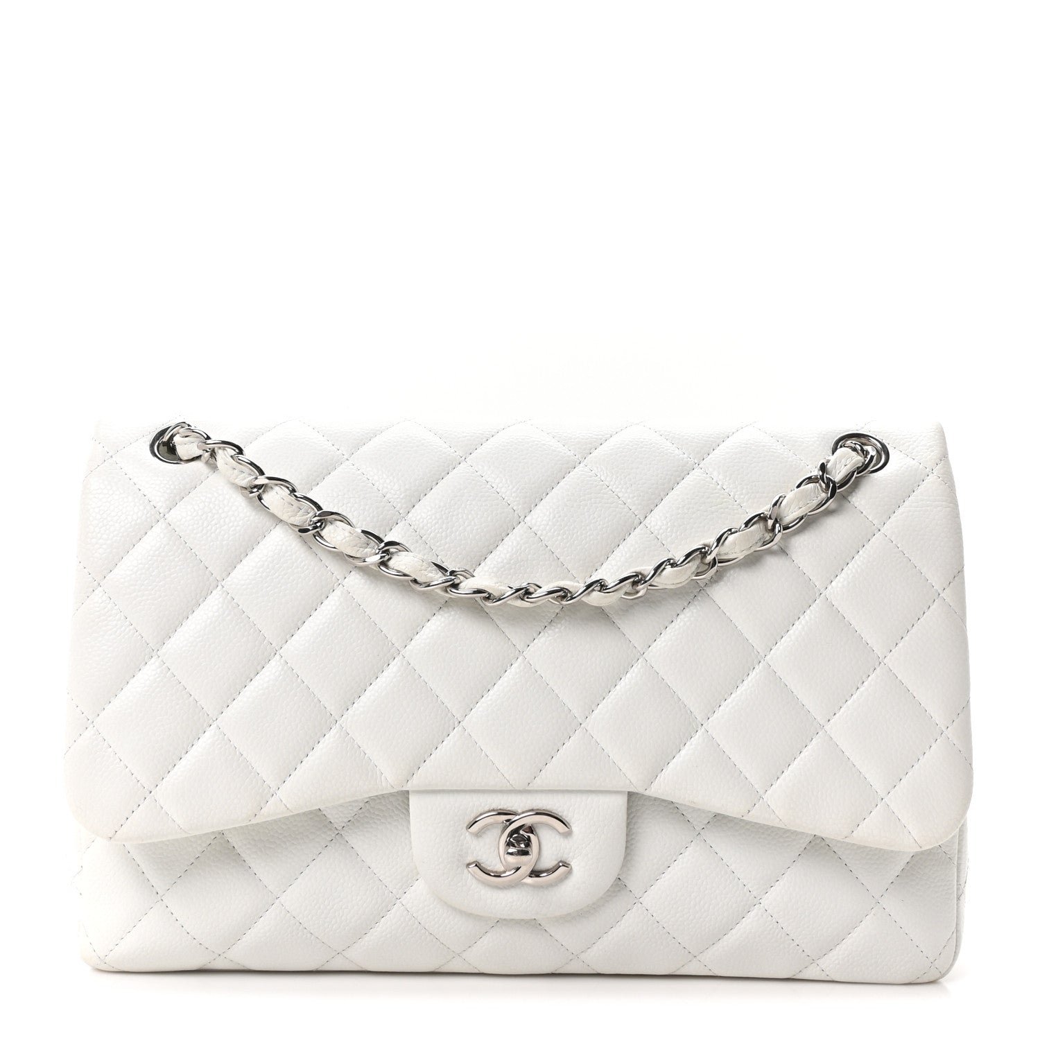 Chanel Caviar Quilted Jumbo Double Flap White