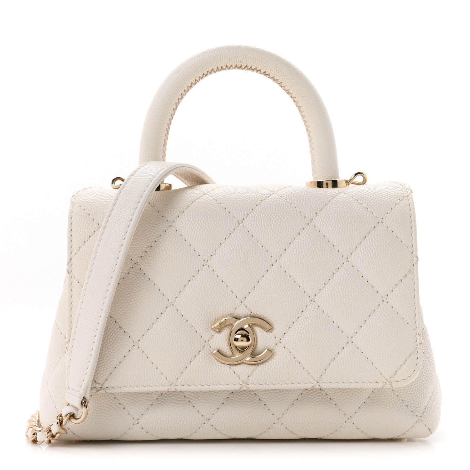 Chanel Caviar Quilted Extra Mini Coco Handle Flap White