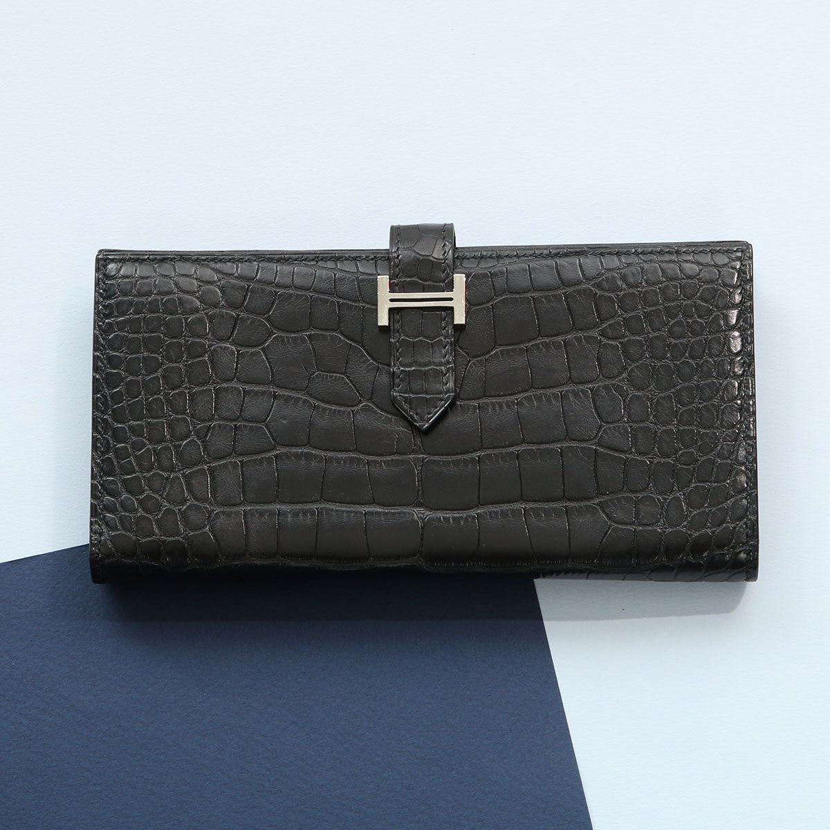 Hermes Hermès Black Matte Alligator Béarn Wallet