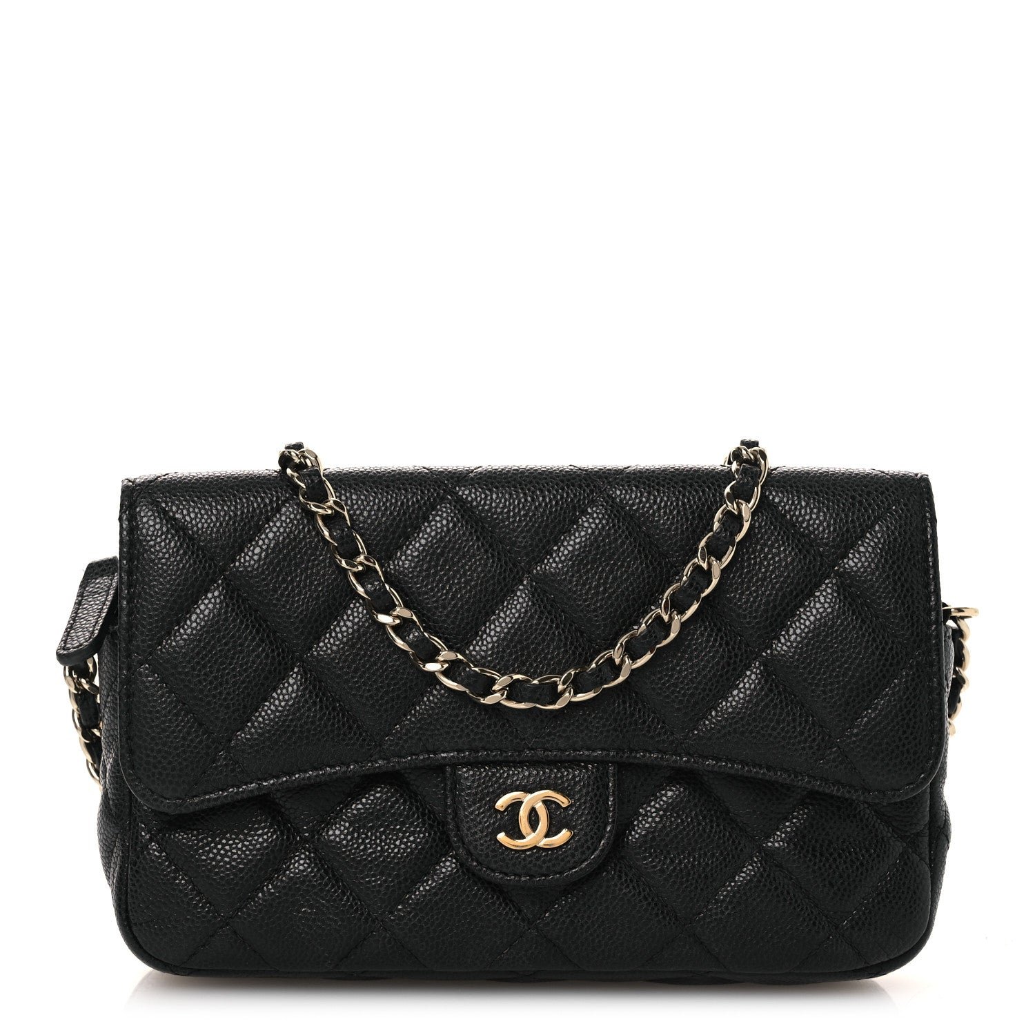 Chanel Caviar Quilted Flap Phone Holder With Chain Black