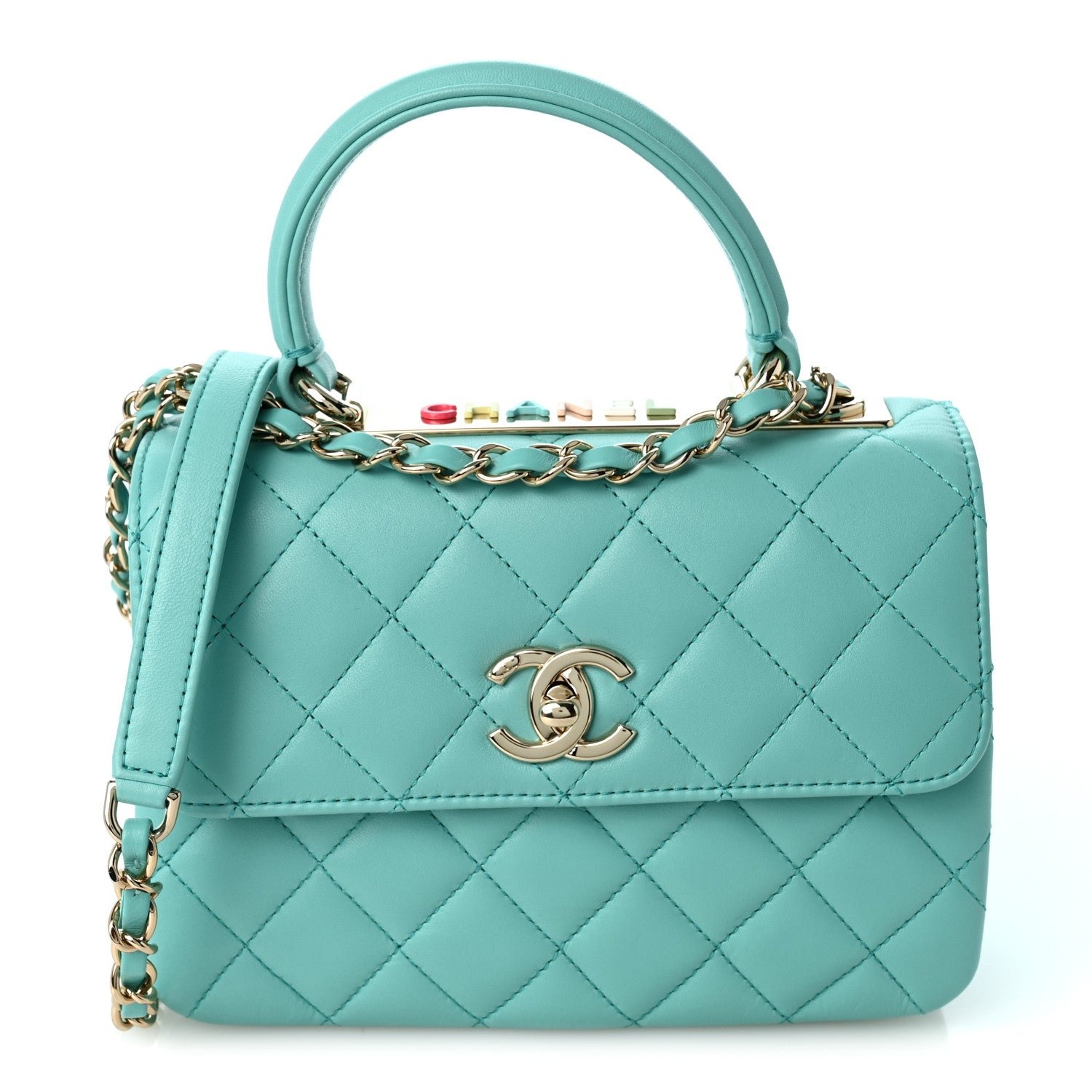 Chanel Lambskin Quilted Small Trendy CC Flap Dual Handle Bag Turquoise