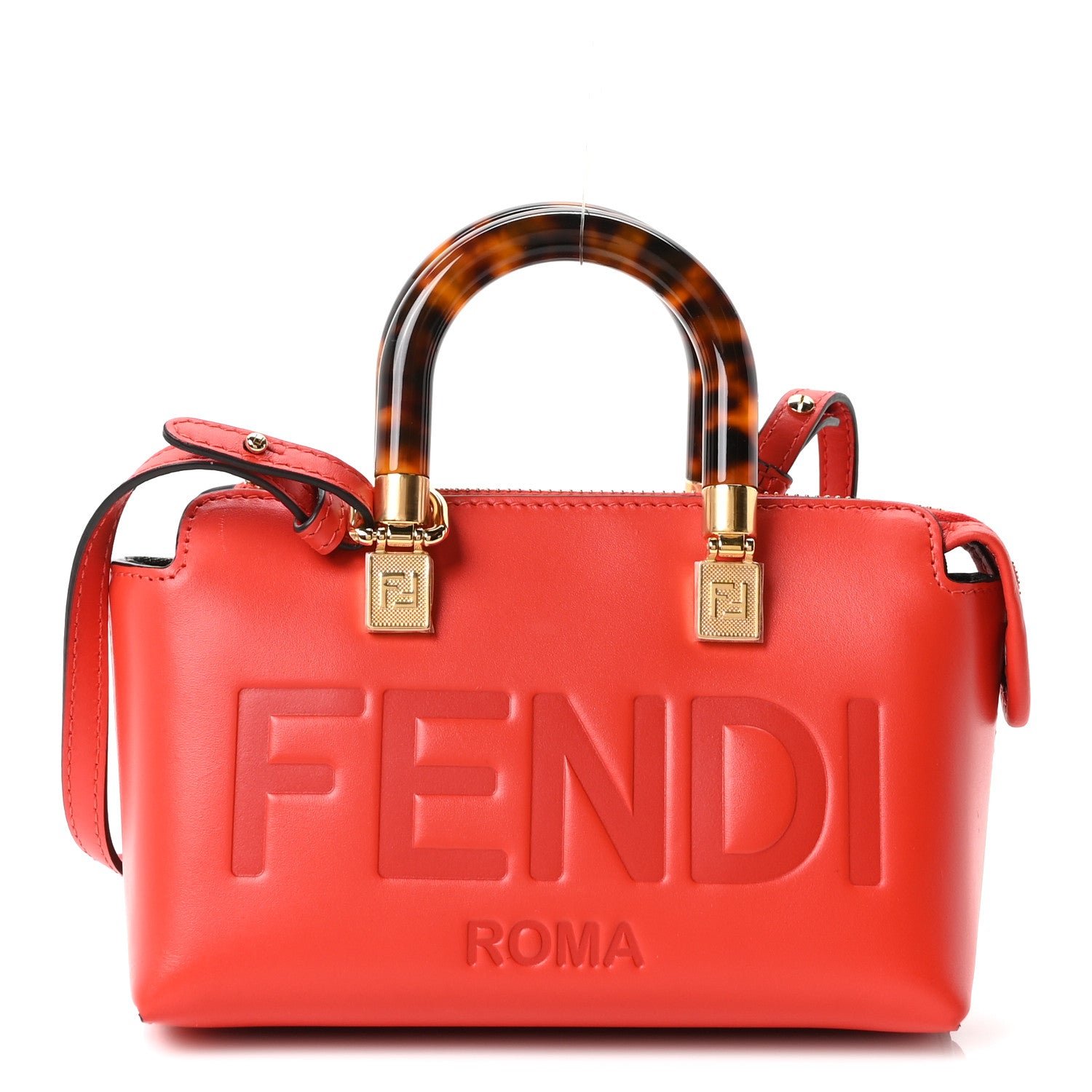 Fendi Vitello King Plexiglass Logo Embossed Mini By The Way Top Handle Boston Bag Papavero