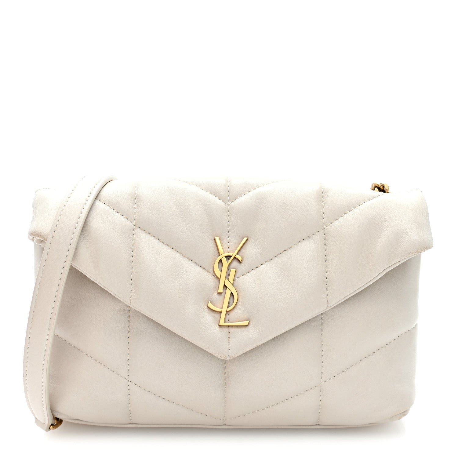 Saint Laurent Lambskin Quilted Toy Loulou Puffer Monogram Chain Satchel Blanc Vintage