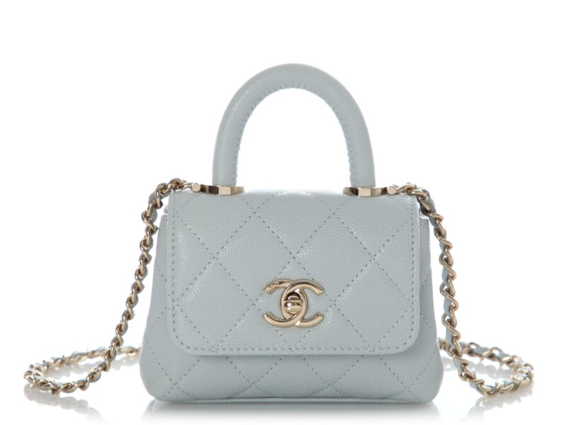 Light Blue Quilted Caviar Nano Coco Top Handle Gold Hardware, 2024