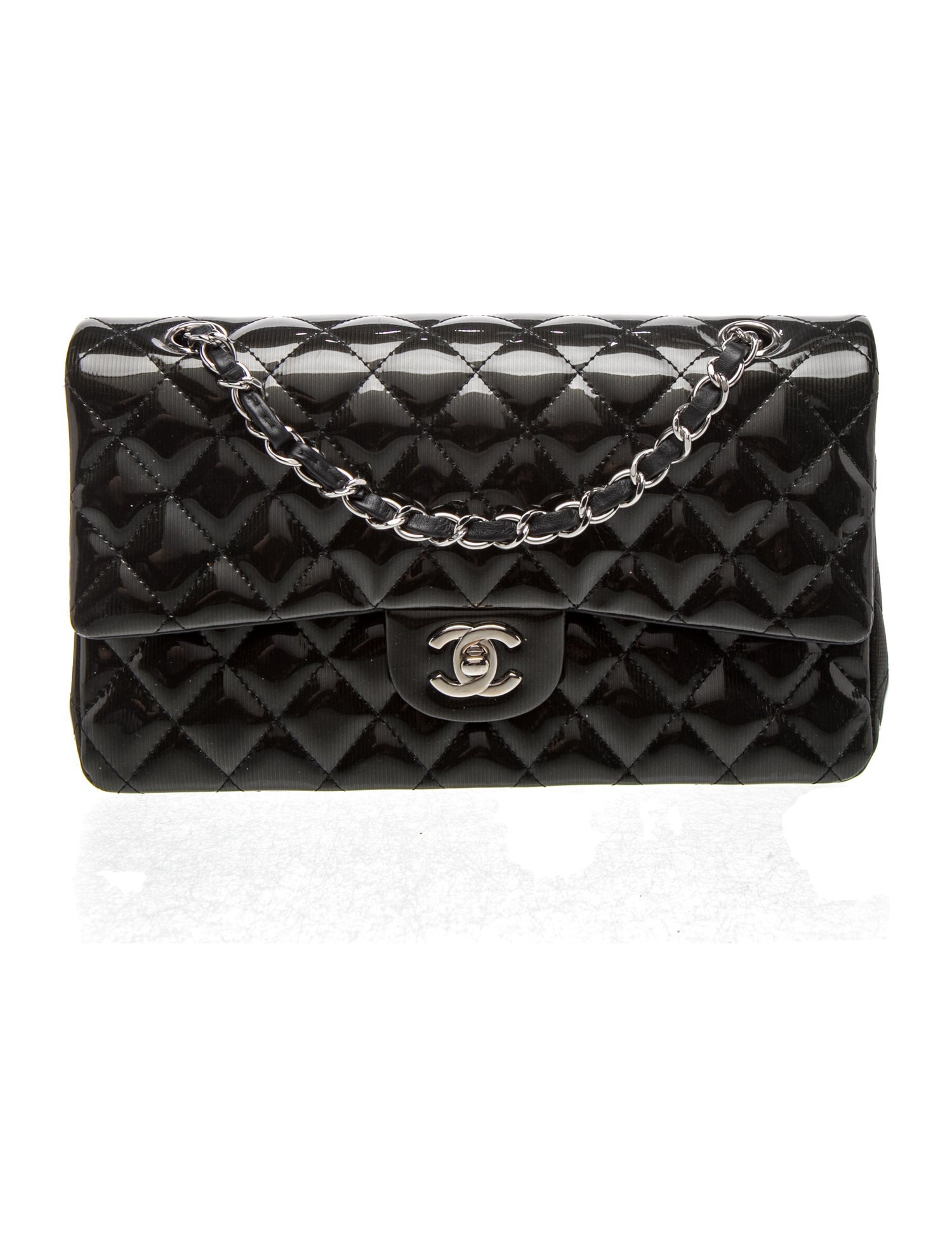 Quilted Patent Classic Medium Double Flap Bag
