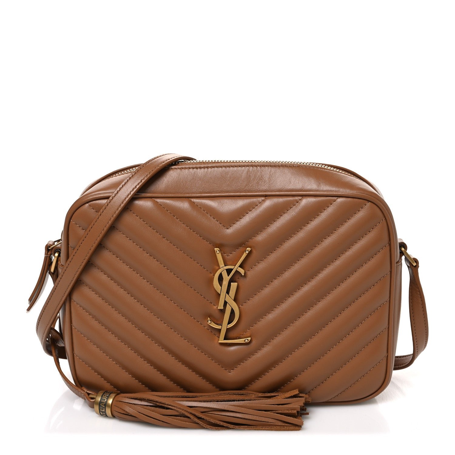 Saint Laurent Calfskin Matelasse Monogram Lou Camera Bag Cinnamon