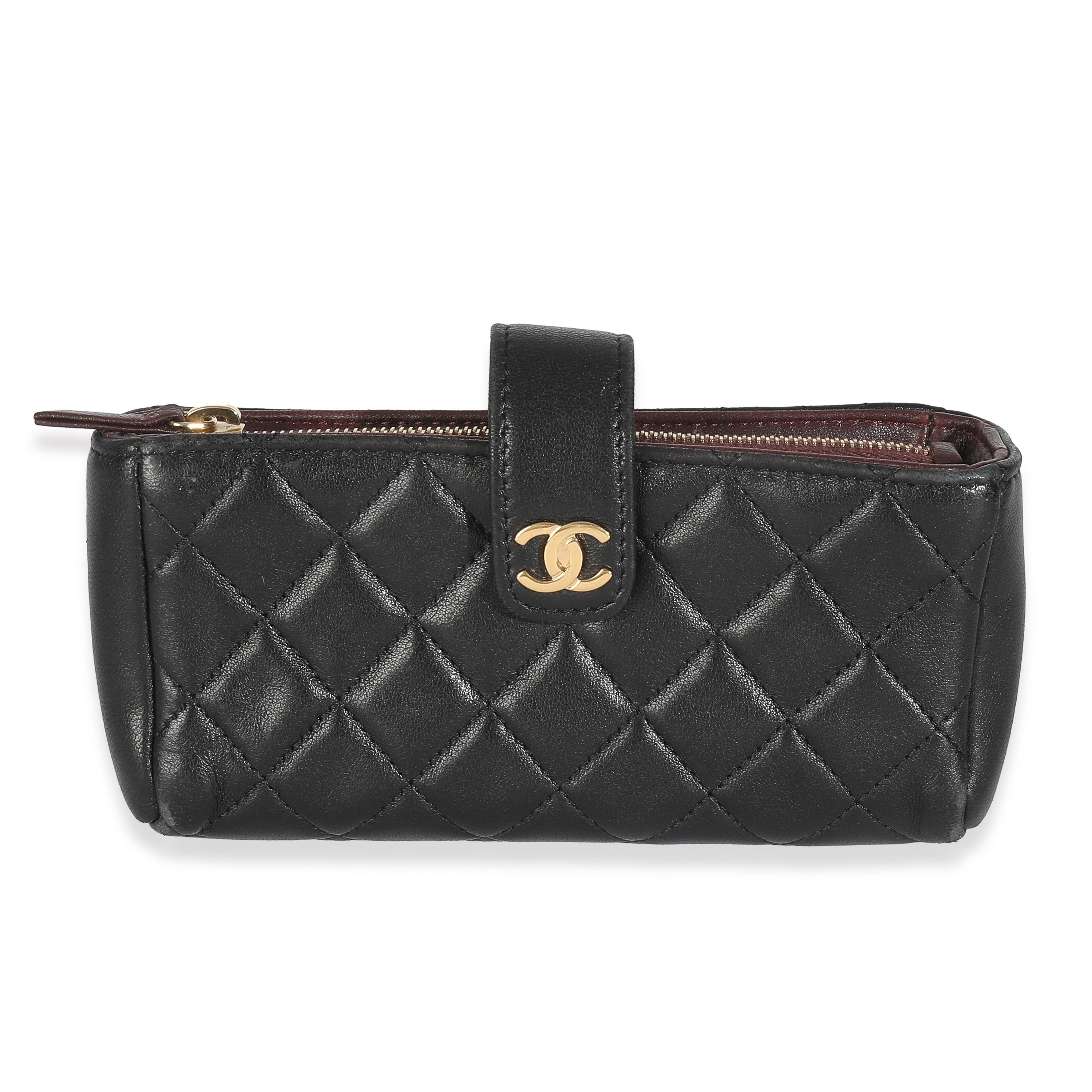 Chanel Black Quilted Lambskin Mini Phone Holder Clutch