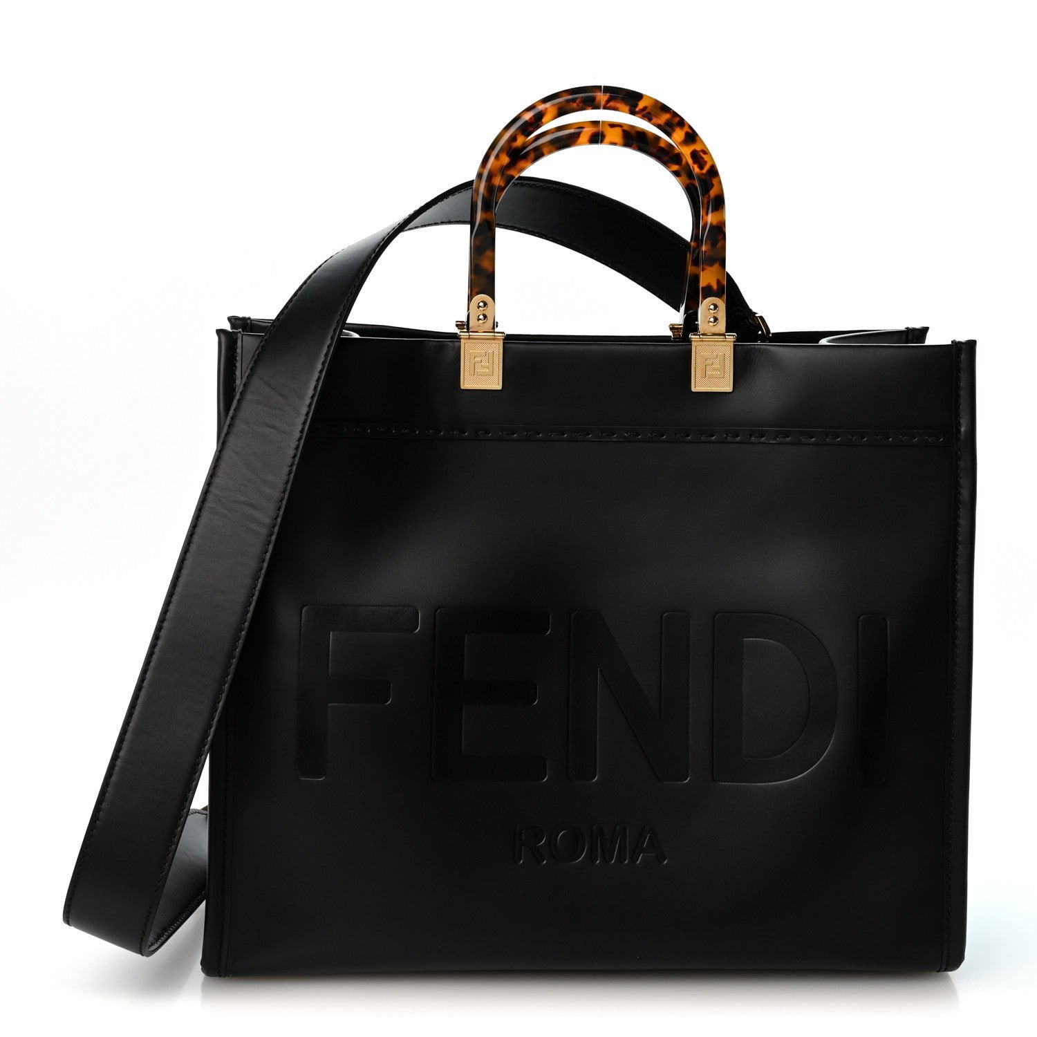 Fendi Vitello King Plexiglass Medium Fendi Sunshine Shopper Tote Black