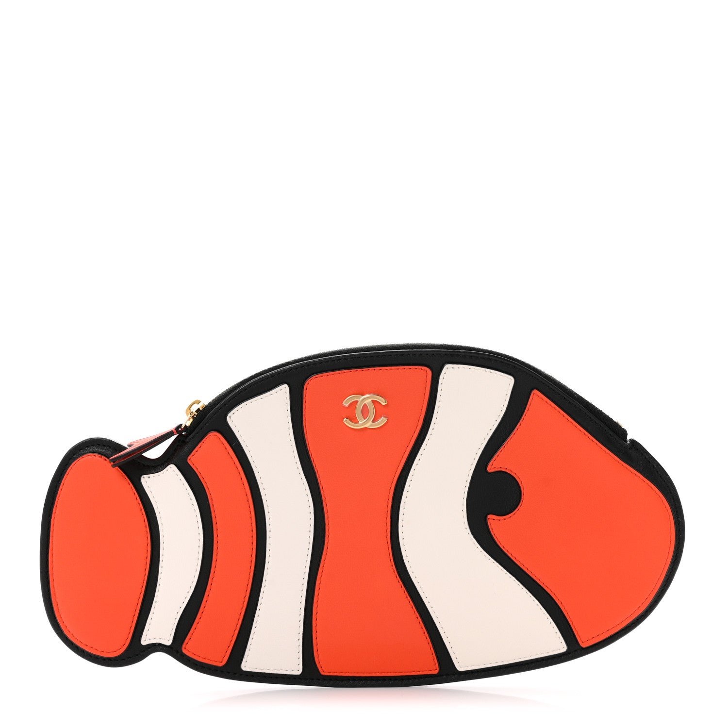 Chanel Lambskin Clownfish Clutch Orange White Black