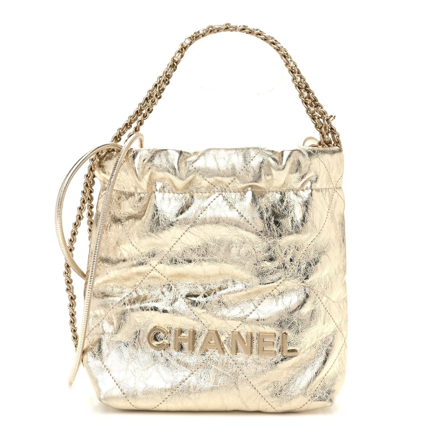 Chanel Metallic Calfskin Quilted Mini Chanel 22 Golden