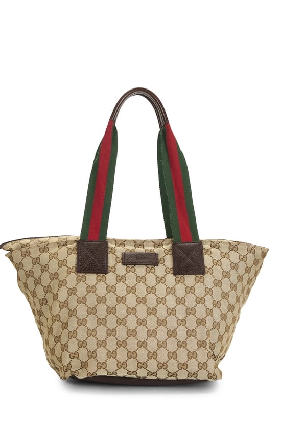 Brown GG Canvas Web Soft Zip Tote