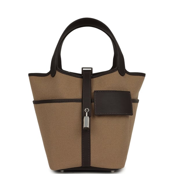 Hermes Picotin Cargo 18 Mousse Toile Canvas and Bai Brun Swift Palladium Hardware