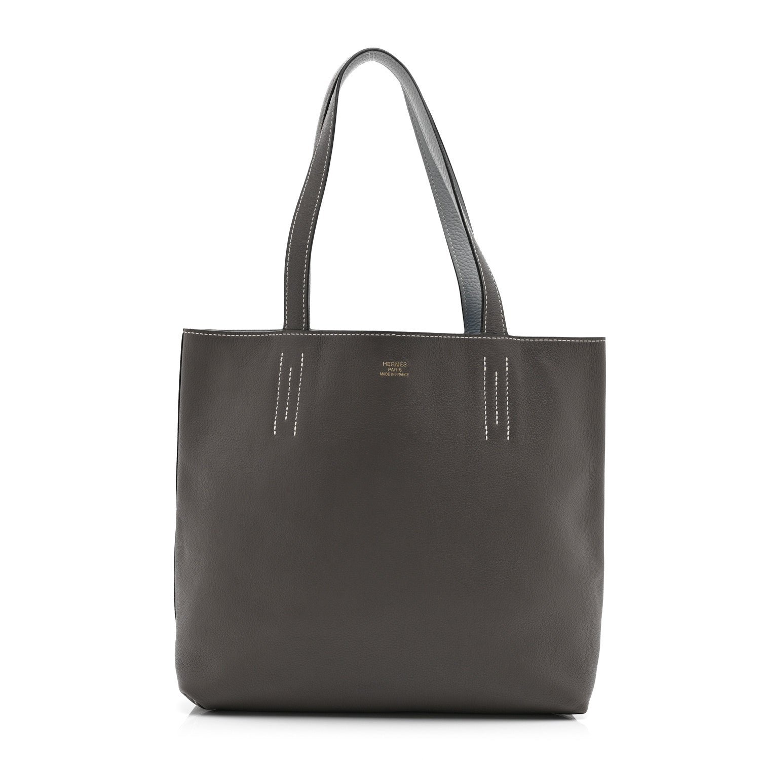 Hermes Taurillon Clemence Evercolor Double Sens 28 Reversible Tote  Etain Bleu Glacier