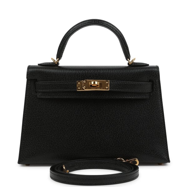 Hermes Pre-owned Hermes Kelly Sellier 20 Black Chevre Chamkila Gold Hardware