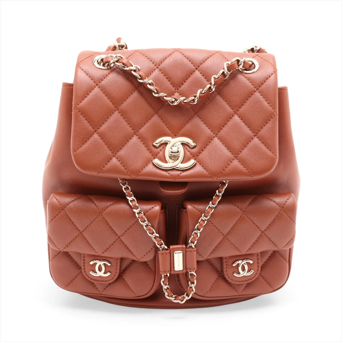 Chanel Matelasse Lambskin Chain Backpack Brown Gold Metal Fittings random plate