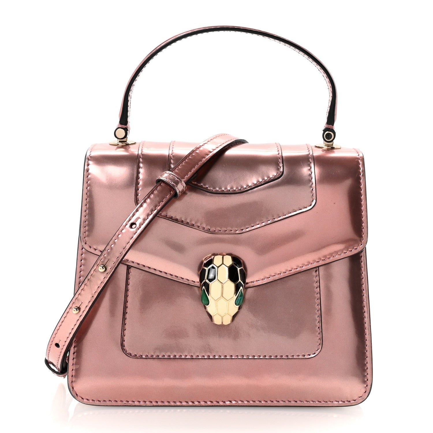 Bvlgari Bulgari Metallic Calfskin Serpenti Forever Top Handle Rose Quartz