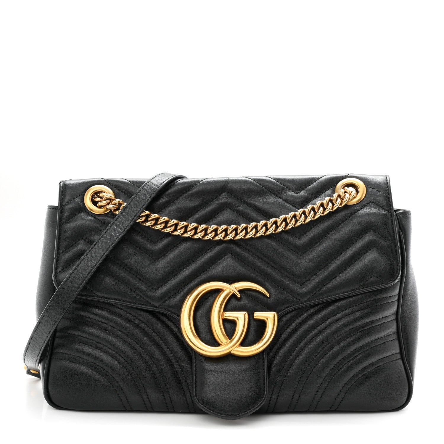 Gucci Calfskin Matelasse Medium GG Marmont Shoulder Bag Black