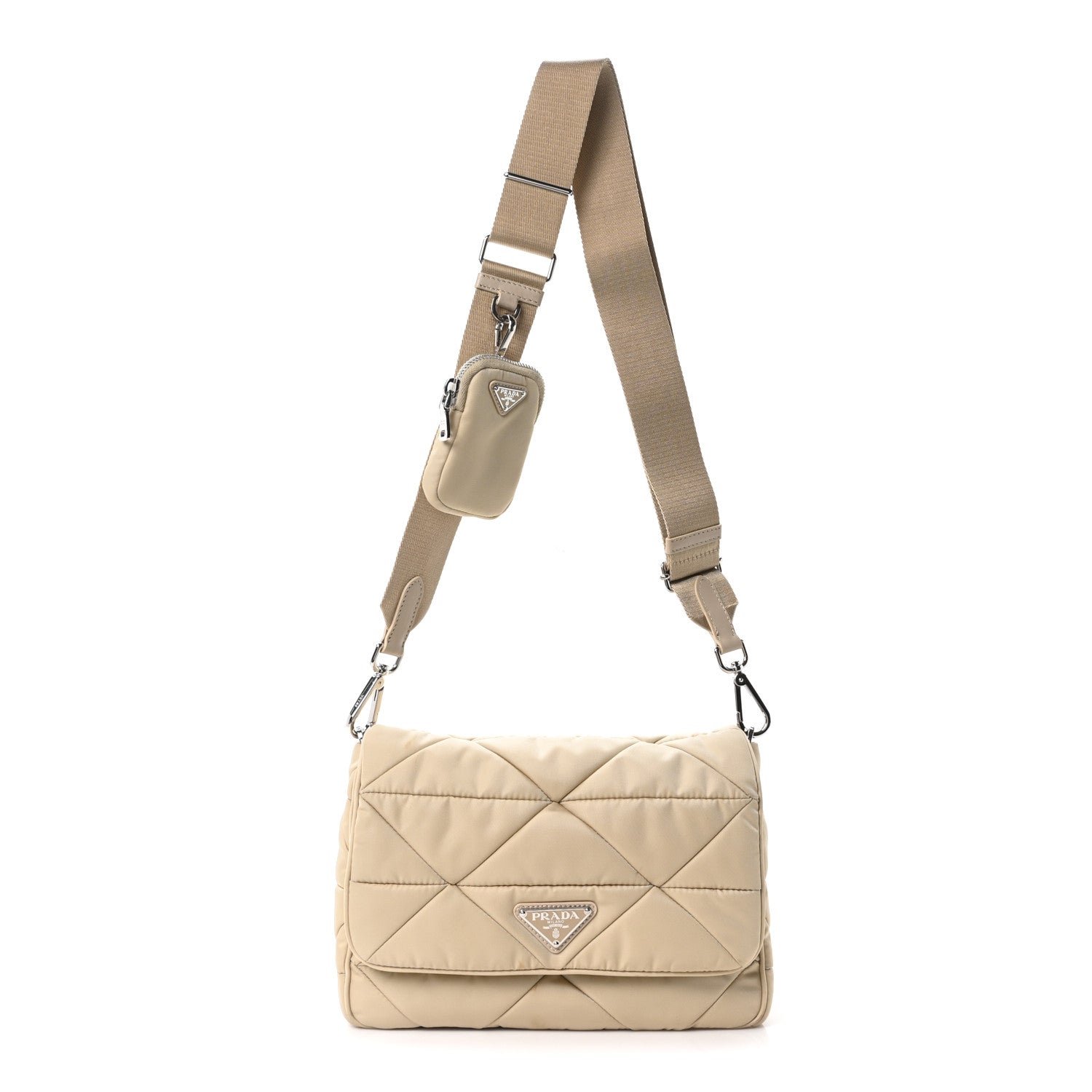 Prada Re-Nylon Quilted Padded Flap Shoulder Bag Deserto
