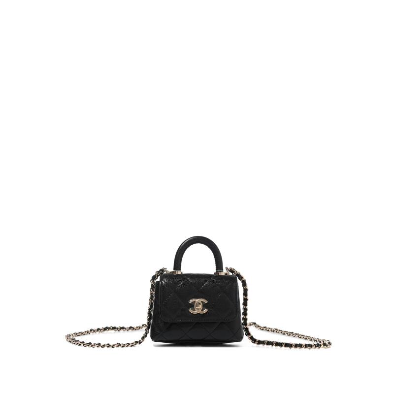 Chanel Black Quilted Caviar Top Handle Clutch With Chain Gold Hardware, 2024