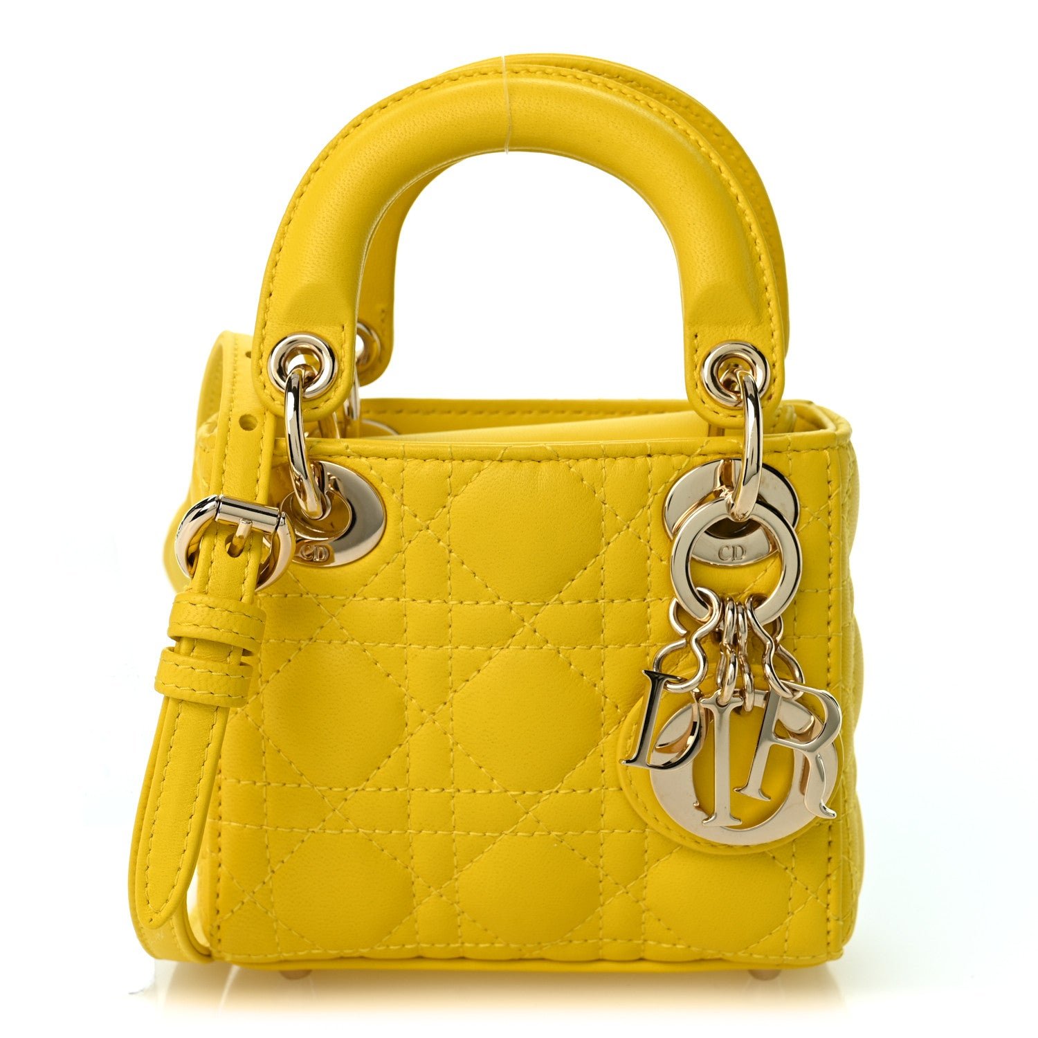 Christian Dior Lambskin Cannage Micro Lady Dior Yellow
