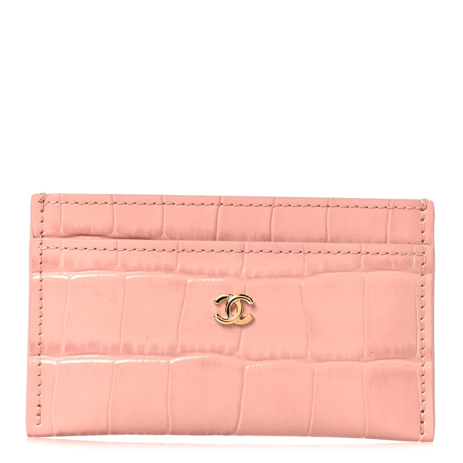Chanel Calfskin Crocodile Embossed Crococo Card Holder Light Pink
