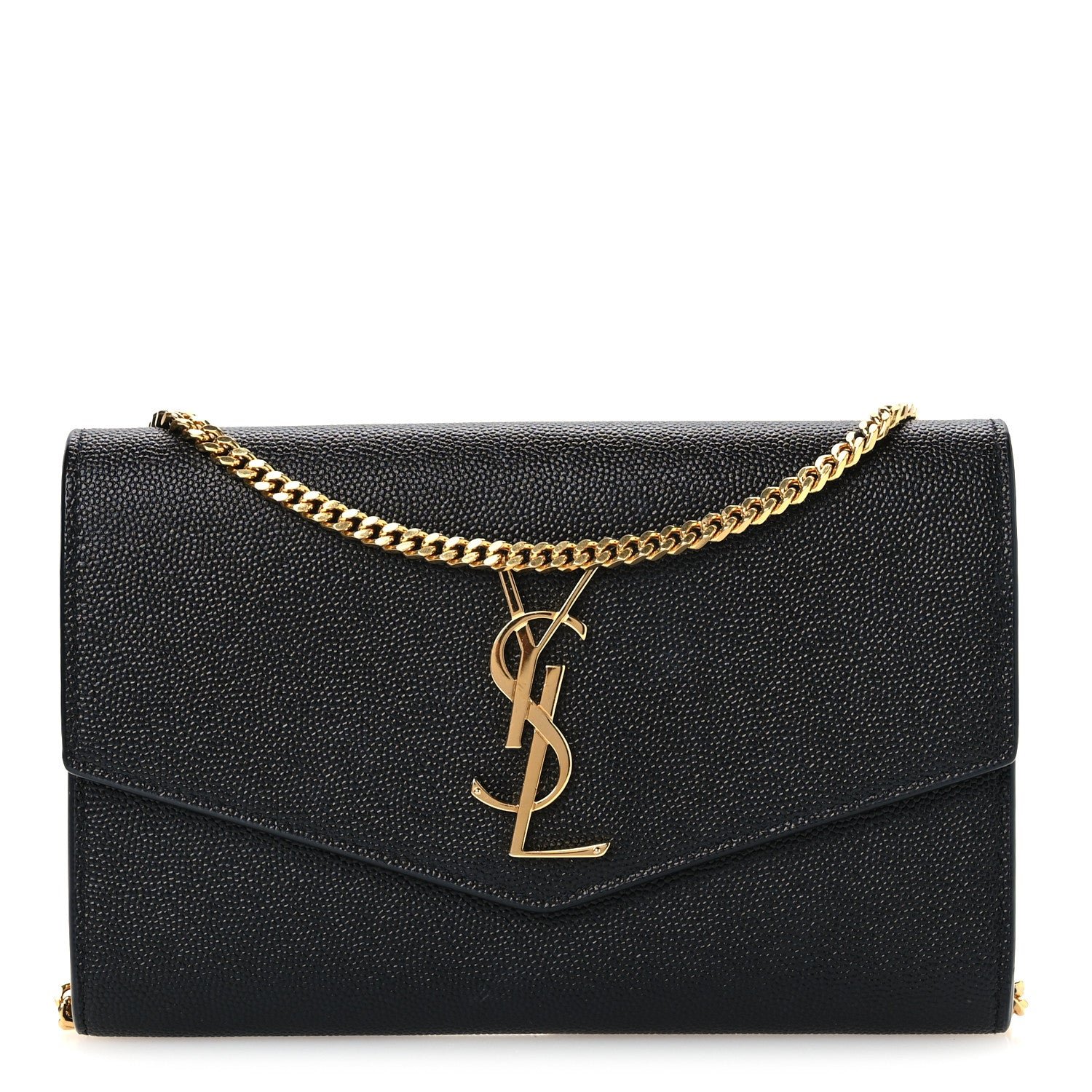Saint Laurent Grain de Poudre Uptown Chain Wallet Black