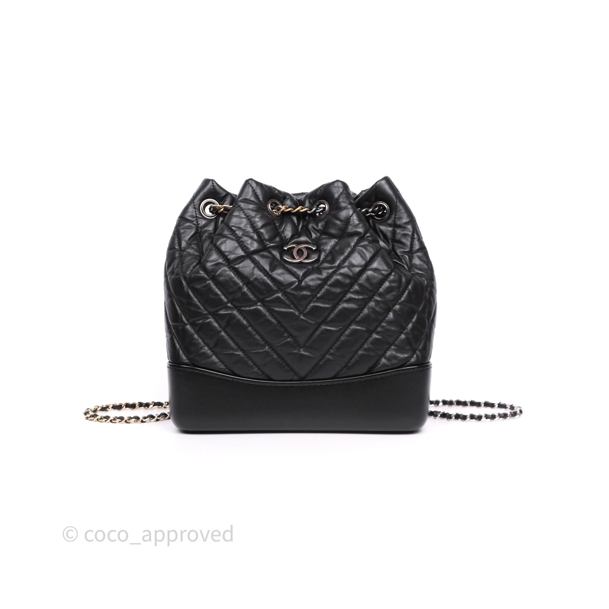 Chanel Small Chevron Gabrielle Backpack Black Aged Calfskin