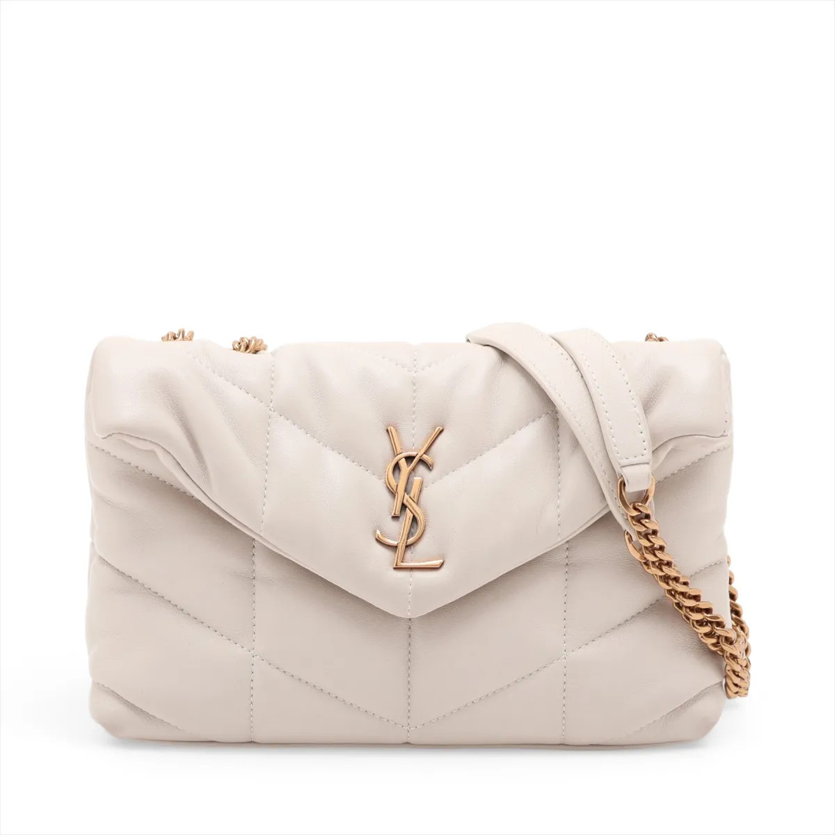 Saint Laurent Paris Lulu Puffer 759337 Leather Chain Shoulder Bag Beige