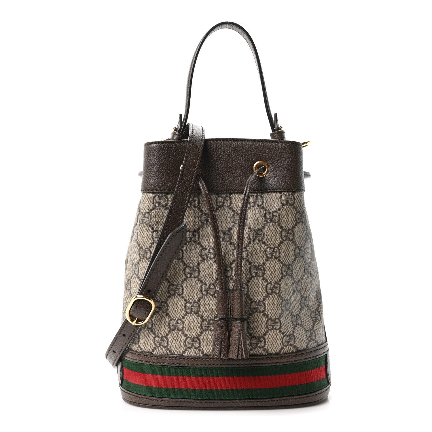 Gucci GG Supreme Monogram Web Small Ophidia Bucket Bag Brown