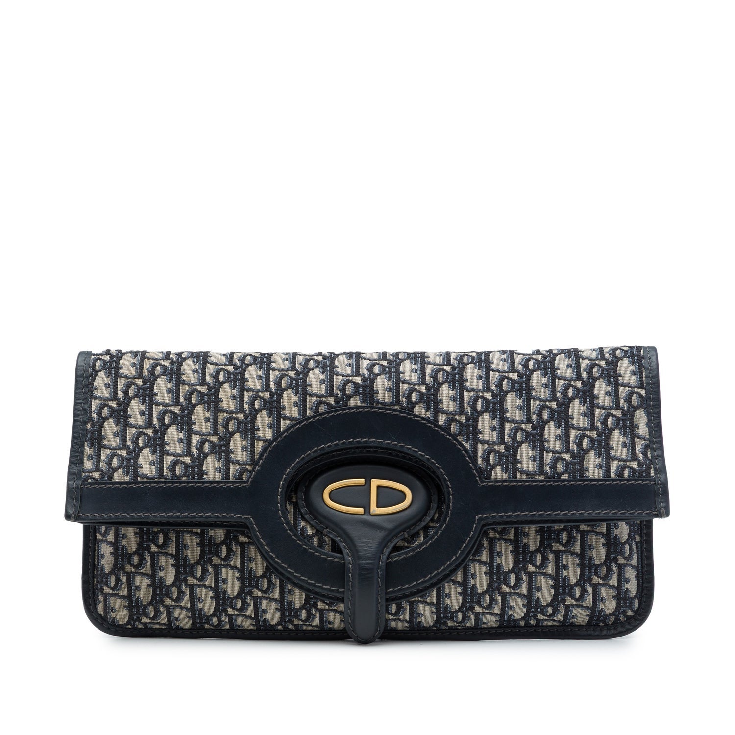 Calf Leather Oblique Canvas Fold Over Clutch