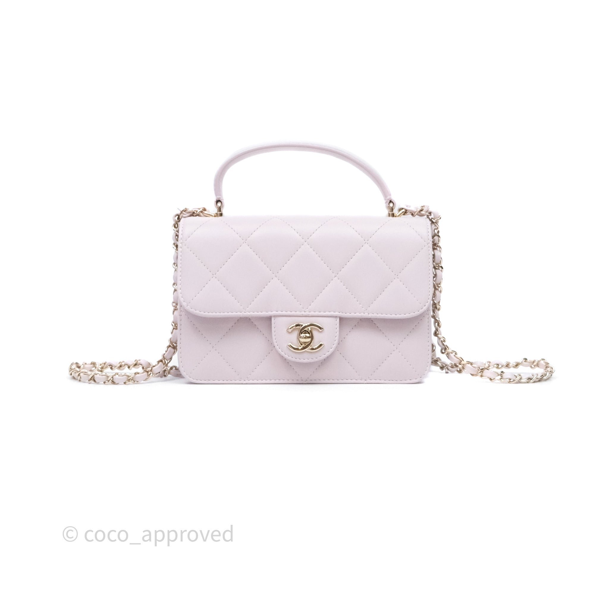 Chanel Small Coco Lady Quilted Flap Bag With Top Handle Light Pink Calfskin Gold Hardware