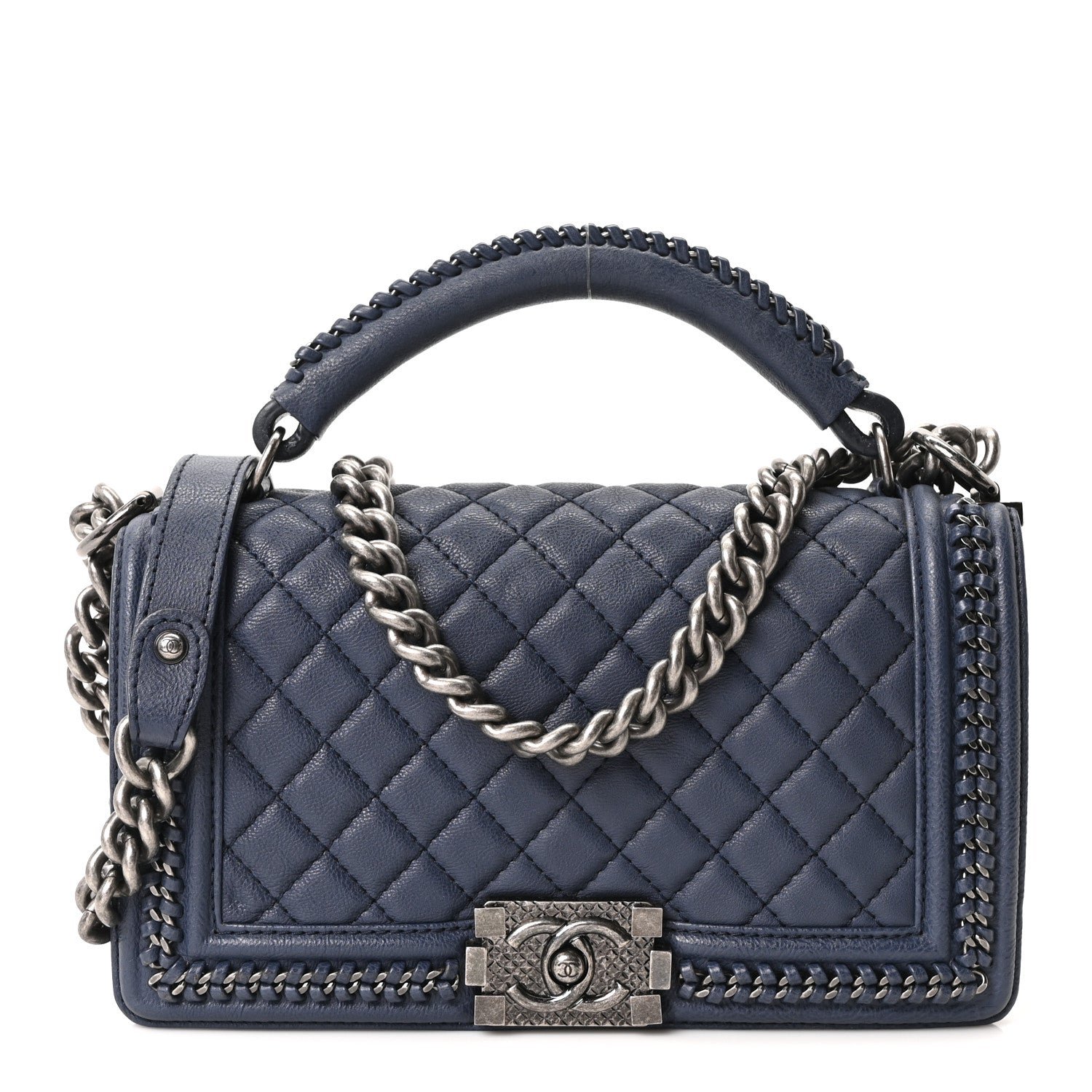 Chanel Calfskin Quilted Medium Top Handle Boy Flap Blue