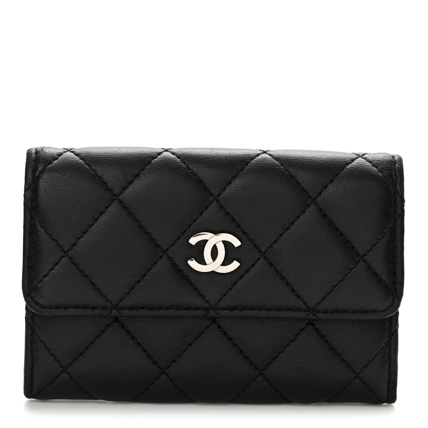 Chanel Lambskin Quilted Flap Card Holder Black